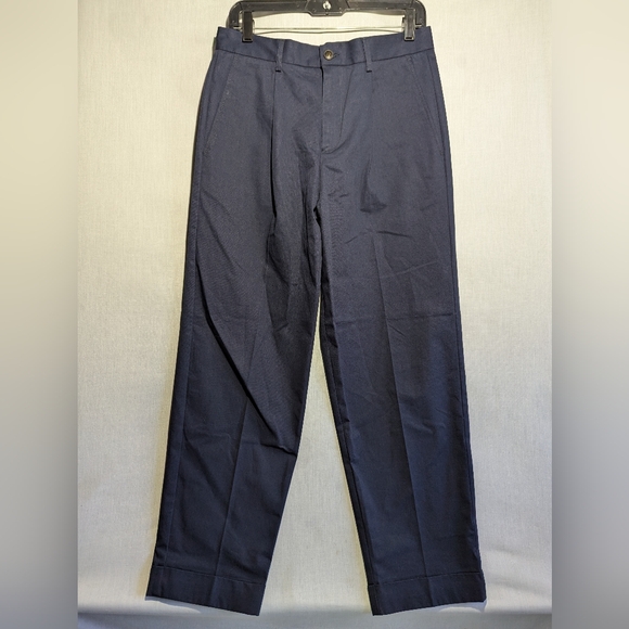 Les Deux Preston Pants Organic Cotton Pleated Cuffed‎ Size 28 Mens Navy Blue - Picture 1 of 8